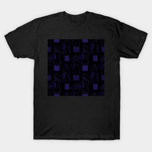 Blue woman-shaped comb on black background T-Shirt